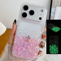 Night Lighting Glowing Luminous Glitter Silicone Case For iPhone 17 Air 16 15 14 Plus 13 12 11 Pro Max Phone Neon Sequins Cover