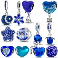 925 Sterling Silver Blue Moon Star Charms Beads Fit Original Bracelets Bag Keychain Charms Beads Pendant Diy Women Jewelry Gift