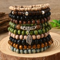 10pcs Bohemian Style Handmade Wood Beaded Bracelets, Couples Bracelet Gift Set