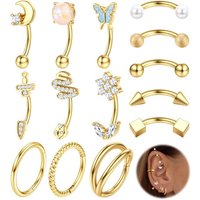Florideco 1Pc Surgical Steel Eyebrow Piercing 16G Rook Earrings for Women Curved Barbells Belly Lip Ring Helix Body Piercings