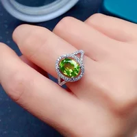 7mm*9mm 2ct VVS Grade Natural Peridot Ring for Party Solid 925 Silver Peridot Silver Ring Brithday Gift for Woman