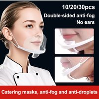 10/20/30Pcs Reusable Transparent Anti-Fog Mask Cover Open Face Guard Plastic Anti-Saliva Mouth Shield for Restaurant & School