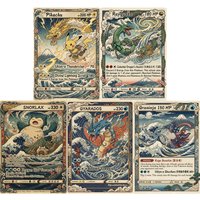 5Pcs Pokemon Cards Rayquaza Snorlax Gyarados Greninja Ukiyoe Style PTCG Flash Cards Rare Holo Collection Pokemon Cards Gift