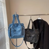 1pcs Canvas Washed Denim Crossbody Bag Large Capacity Casual Shoulder Tote For Women