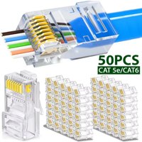 RJ45 Cat6 Cat5e Pass Through Network Connectors Ethernet Cable Gold-plated Crimp End Stranded UTP Unshielded Modular Plug