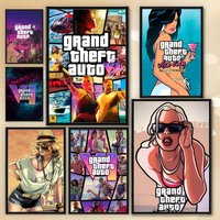 Video Game Grand Theft Auto Poster HD Art Sticky Wall Room Decor Home Waterproof Home Living Bar Aesthetic Decoration