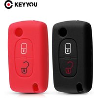 KEYYOU For Peugeot 207 307 308 407 607 807 For Citroen C1 C2 C3 C4 C5 C6 Berlingo Picasso 2 Buttons Silicone Car Key Fob Case