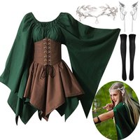 Women Elf Costume Renaissance Traditional Irish Dress Medieval Fairy Costume Elf Ears for Halloween Cosplay