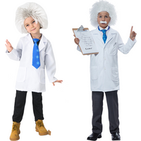 Great Physicist Cosplay Mad Scientist For Boys Children Costume Halloween Cosplay Party Lab Kids Lab Coat Tie Wig