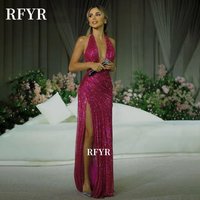 RFYR Sexy Celebrity Dress Halter Glitter Party Dress for Women Sequins Evening Dresses Gala vestidos de fiesta Customized