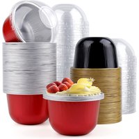 50Pcs Aluminum Foil Baking Cups with Lids Cupcake Liners Ramekins Reusable Muffin Case Dessert Containers for Wedding Birthday