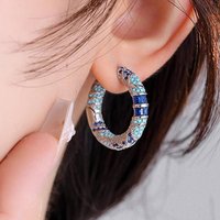 Huitan Elegant Design Women Hoop Earrings Inlaid Sparkling Blue CZ Trendy Party Daily Versatile Personality Accessories Jewelry