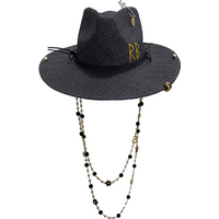 Personal design summer straw hat DIY handmade hat pearl chain jazz hat sun hat new letter hat beach hat female sombrero image 4