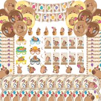 Capybara Decoration Birthday Party Favors Tableware Set Cup Plate Balloons Gift Bags Happy Banner Cake Topper Supplies for Girls