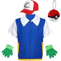 Halloween Cosplay Anime Ash Ketchum Clothes Men Blue Jacket Costume Boys Girls Cosplay for Party Trainer Children and adults Set