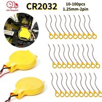 10-80PCS CR2032 3V 230mAh Battery 2Pin Wire with Adhesive, CMOS BIOS Backup Cell for Laptop & Notebook Motherboard