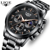 LIGE Business Watches Mens Top Brand Luxury Quartz Wristwatch 3Bar Waterproof Chronograph Luminous Watch for Gentleman Gift+Box