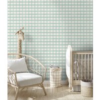 Watercolor Gingham Check Pattern Wallpaper Playrooms Nurseries Kids Bedroom Soft Teal Baby Blue Holden,Wall Stickers Decoration
