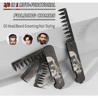 New 2/3 in 1 Carving Pattern Mini Folding Combs Portable Wide Tooth Oil Head Comb Pocket Beard Combing Travel Comb Styling Tools