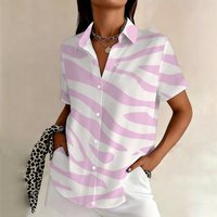 Summer plus-size women's short-sleeve shirt,pink and white zebra print,simple and stylish for commuting,streetwear and dating