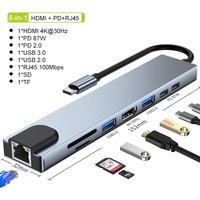USB-C-Hub 8-in-1 7-in-2 7-in-1 Typ-C 3.1 zu 4K HDMI Adapter mit RJ45 SD/TF Kartenleser PD Schnellladung für MacBook Notebook Laptop