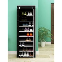 10-Layers 9 Lattices Shoe Rack with Cover,Non-Woven Fabric Shoe Storage Cabinet Portable Shoe Tower,Free Standing Shoe Shelf Su