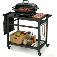 Portable Outdoor Pizza Oven Cart with Wheels, Hooks, and Serving Table for BBQ and Patio Use