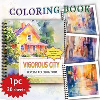 1pc Watercolor City Reverse Coloring Book,30 Thick Pages 100gsm,Creative Lines Activity,Perfect Gift for Family Friend Colleague