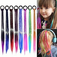 1-8PCS Girls Rubber Bands Hair Extensions for Kids, Colorful Wigs Braids for for Girls Women,Rainbow Braided Synthetic Hairpiece