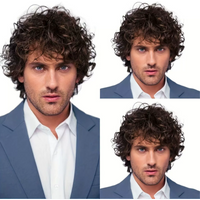 Men's Short Curly Dark Brown Synthetic Fiber Wig Cool Hair Extensions Breathable Head Cover Natural Fluffy Style for Men Hair