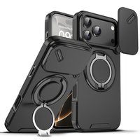Luxury Heavy Duty Armor Magnetic Bracket Case for IPhone 11 12 13 14 15 16 17 Pro Max Plus Slide Camera Protection PC Back Cover