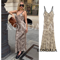 KONDALA Women Summer High Street Leopard Y2K Dress 2026 Trendy Holiday Party Slim Midi Dress Elegant Backless Suspender Dress