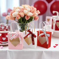 6PCS Valentine' s Day Party Facvour Paper Gift Packaging Bags With Heart Clear Window Goodie Treat Bag With Ribbon for Wedding