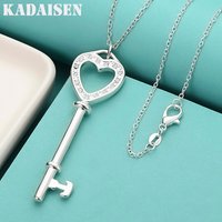 925 Sterling Silver Key 16-30 Inch Pendant Necklace For Women Wedding Party Fashion Jewelry