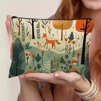 Women's Makeup Bag | Fox Deer Floral Mushroom Forest Design,Travel Cosmetic Organizer with Zipper Closure