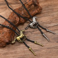 2026 Horse Head Western Vintage Bolo Tie for Men - Cow Skull Design Cowboy Tie - Black Leather Bolo Necktie Necklace