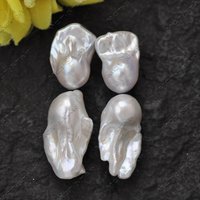 Z14467 2" 28mm Double White Baroque Keshi Pearl Dangle Earring