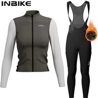 INBIKE Warm Thermal Cycling Jersey Set for Women Comfortable Fleece Road Bike Bib Pants Windproof Road MTB Clothing with Pockets