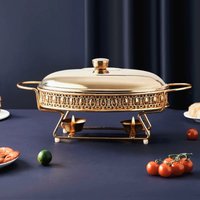 Luxury Golden Oval Food Warmer Stainless Steel Chafing Dish with Glass Lid for Hotel Wedding Buffet Server And Hot Pot