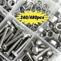 480Pcs Stainless Steel Hex Bolt and Nut Kit, Hex Head Screws with Nuts, Flat Washers, Lock Washers for Furniture, DIY Repairs