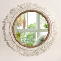 Bohemian Handmade Cotton Rope Woven Mirror with Tassel Wall Hanging for Living Room Bedroom