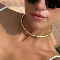 THTOT Minimalist Large Light Halo Open Collar Choker 14K Gold Color Stainless Steel Necklace Women's Neck Chain Large Jewelry