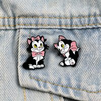 Kawaii Black White Cat with Pink Bow Enamel Pins Cute Cartoon Lapel Brooches Trendy Animal Badges for Jackets Gifts for Girls