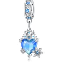 PANPOKI 925 Sterling Silver Blue Love Snowflake Castle Charms Beads Pendant Fit DIY Bracelet Necklace Jewelry Souvenir Gifts