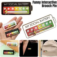 Metal My Social Battery Mood Brooch Pin Funny Interactive Enamel Badge Pins Gift