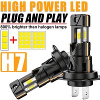 2Pcs 3 Sides Turbo H7 LED CANBUS Light Mini Head Lamp 1:1 Size Wireless H4 H7 Car LED Headlight Bulb with Fan 6000K Super Bright
