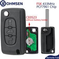 OHMSEN Remote Key Fob 3 Button FSK 433Mhz CE0523 HU83 / VA2 Flip Blade For Peugeot Partner Citroen Berlingo B9 Dispatch Van