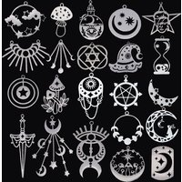 3pcs DIY Craft Tassels Earrings Necklace Star Moon Phase Charms for Jewelry Making Stainless Steel Cross Sword Evil Eye Pendant