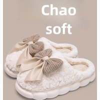 Winter women's warm plush slippers, cute bow, non-slip, warm, soft, comfortable, suitable for home, bedroom, and indoor use.