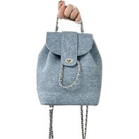 Fashion Flip Backpacks For Women Denim Fabric Capacity Travel Rucksacks Drawstring Bucket Shoulder Bags Unisex Chain Bagpack Sac